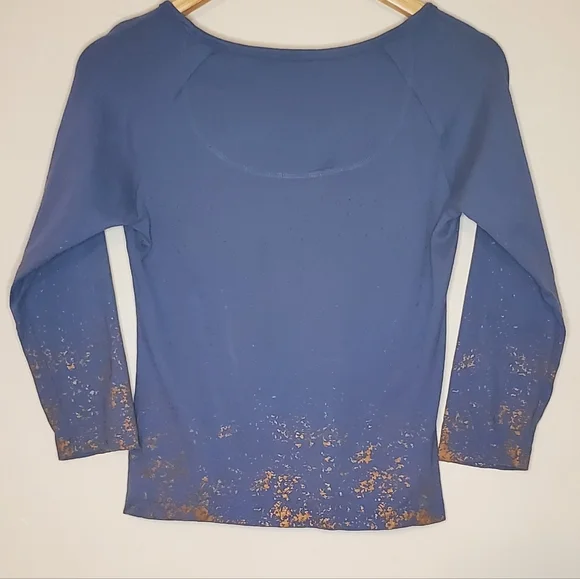 Gold Splash Periwinkle Blue 3/4 Sleeve Armani Exchange Shirt with Paint Accents - Picture 8 of 13